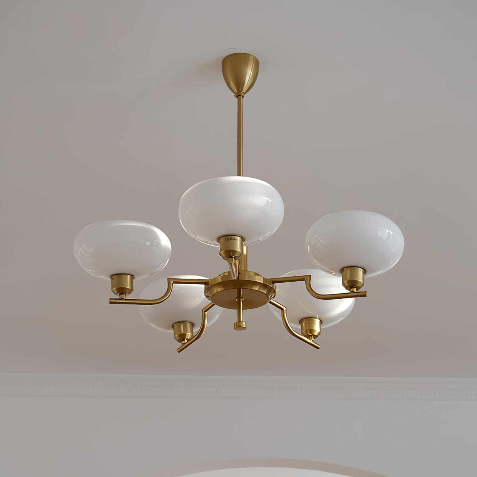 3-Light Opal Glass Globe Chandelier With Brass Frame