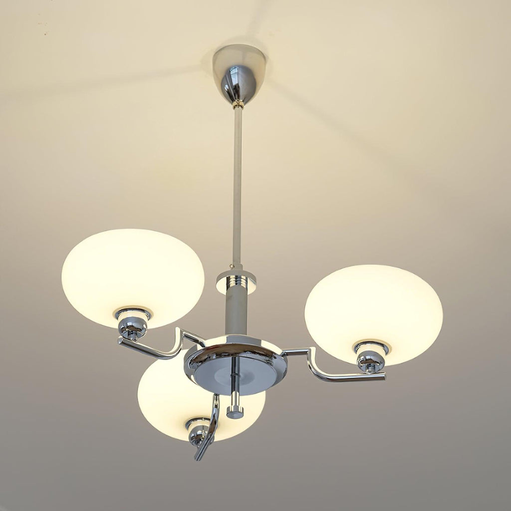3-Light Opal Glass Globe Chandelier With Brass Frame