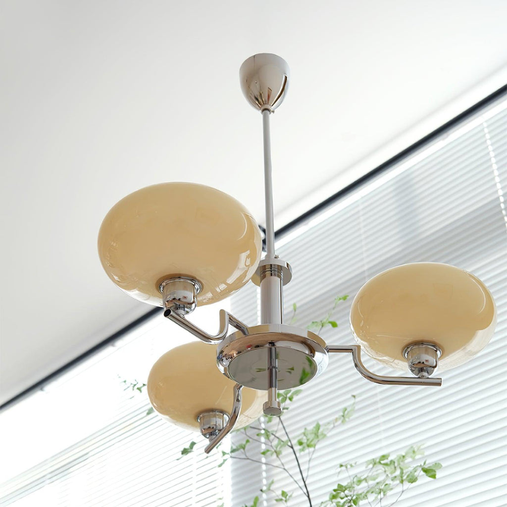 3-Light Opal Glass Globe Chandelier With Brass Frame
