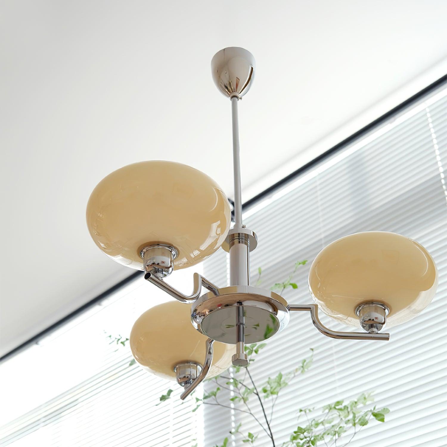 3-Light Opal Glass Globe Chandelier With Brass Frame