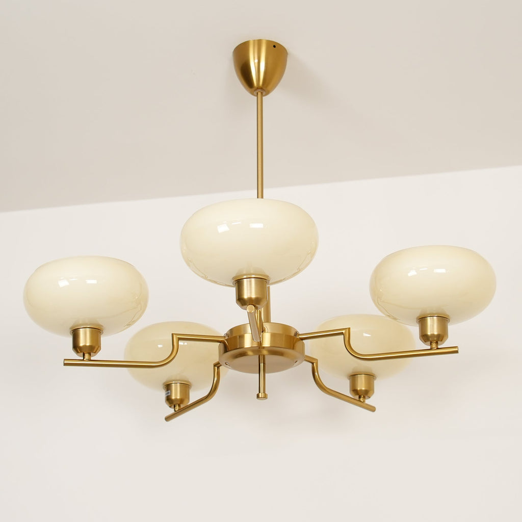 3-Light Opal Glass Globe Chandelier With Brass Frame