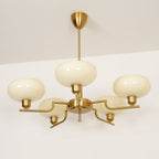 3-Light Opal Glass Globe Chandelier With Brass Frame
