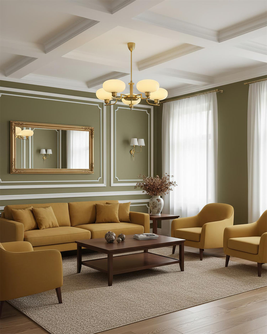 3-Light Opal Glass Globe Chandelier With Brass Frame