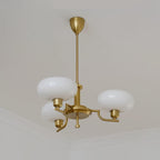 3-Light Opal Glass Globe Chandelier With Brass Frame