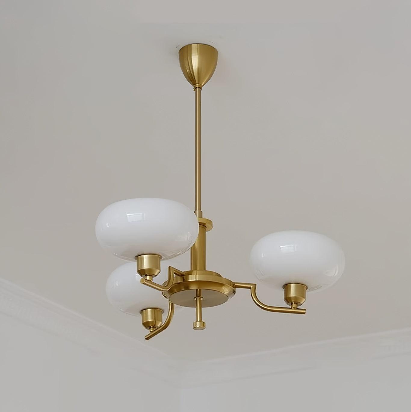 3-Light Opal Glass Globe Chandelier With Brass Frame