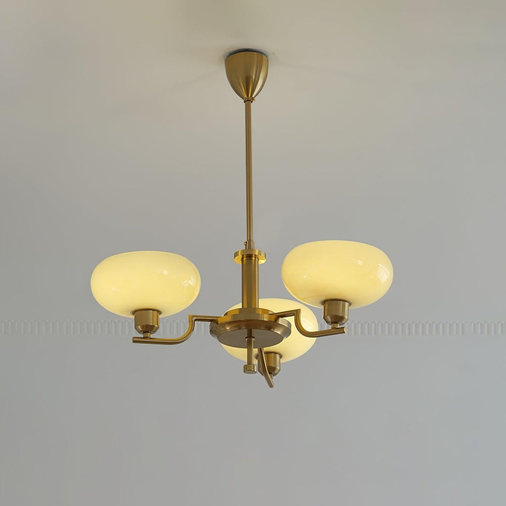 3-Light Opal Glass Globe Chandelier With Brass Frame