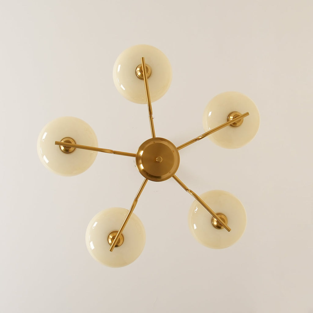 3-Light Opal Glass Globe Chandelier With Brass Frame