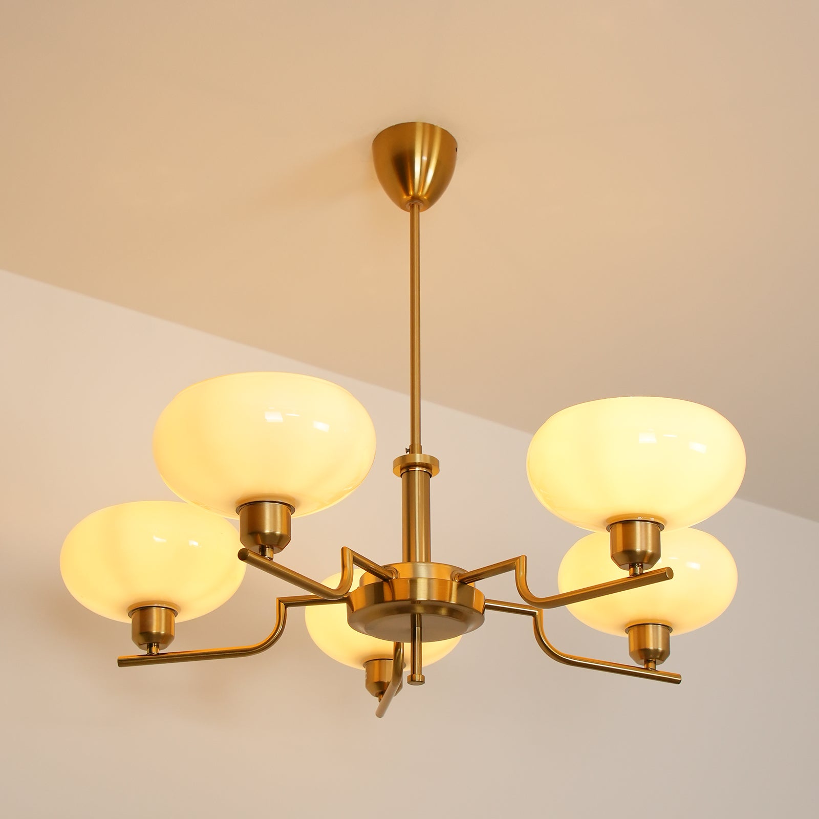 3-Light Opal Glass Globe Chandelier With Brass Frame