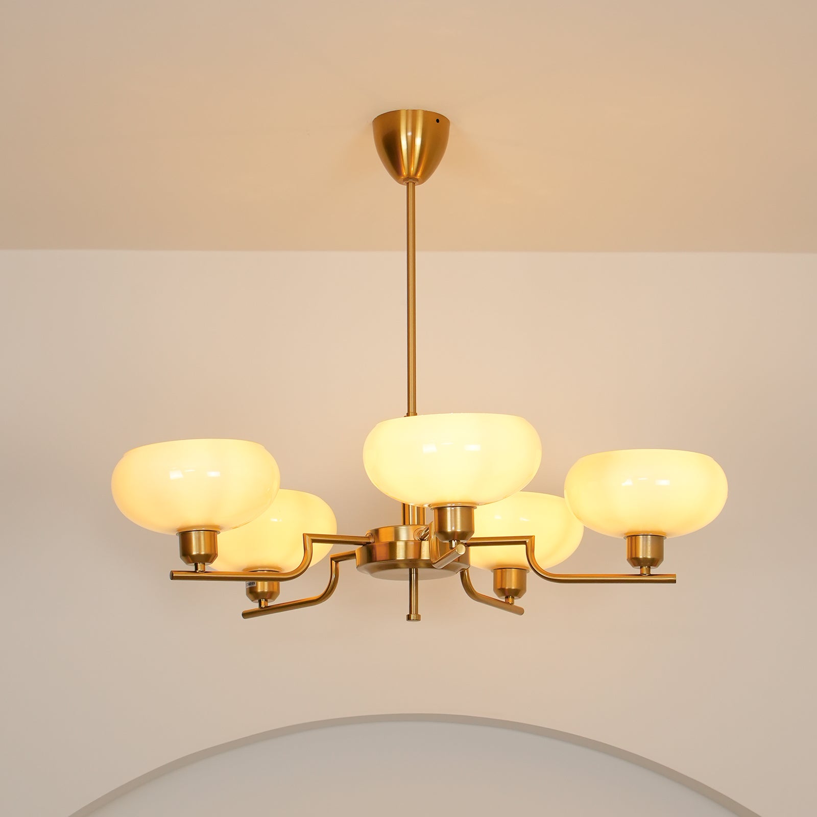 3-Light Opal Glass Globe Chandelier With Brass Frame