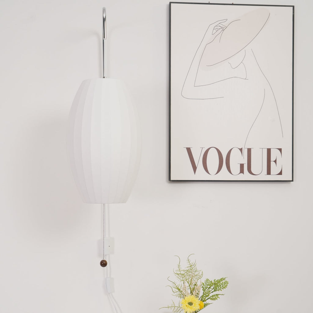 Ribbed Oval Wall Sconce With Pull Chain And Curved Arm
