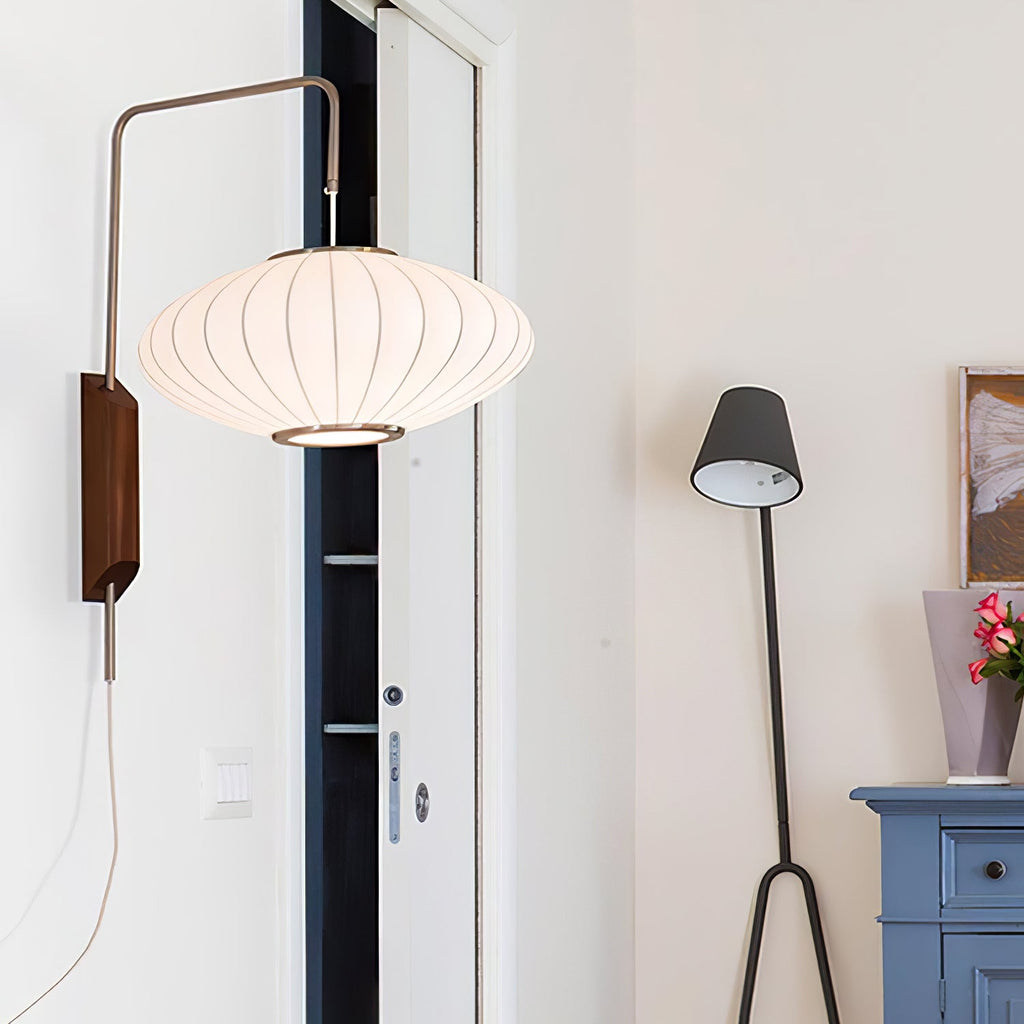 Ribbed Oval Wall Sconce With Pull Chain And Curved Arm