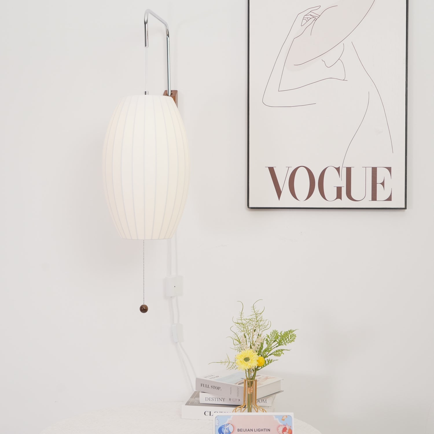 Ribbed Oval Wall Sconce With Pull Chain And Curved Arm