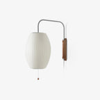 Ribbed Oval Wall Sconce With Pull Chain And Curved Arm