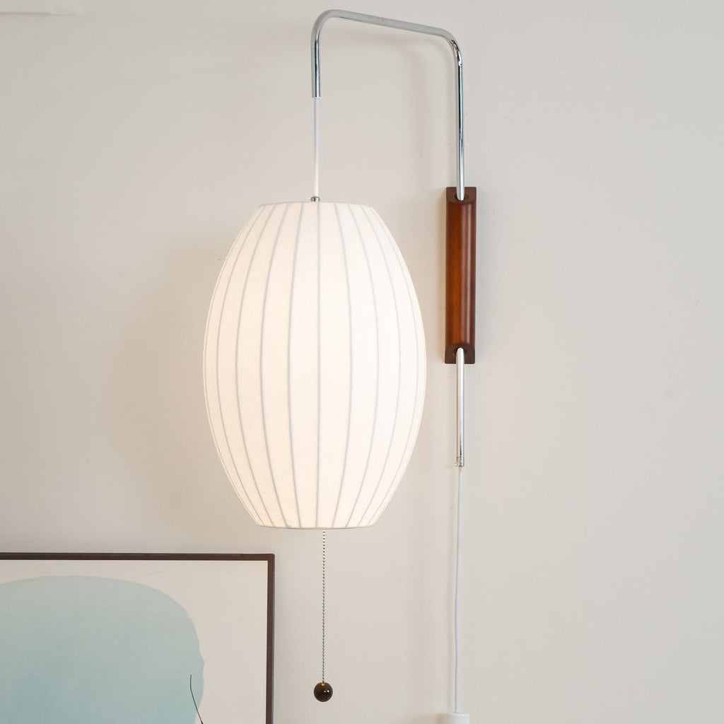 Ribbed Oval Wall Sconce With Pull Chain And Curved Arm