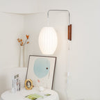 Ribbed Oval Wall Sconce With Pull Chain And Curved Arm