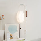 Ribbed Oval Wall Sconce With Pull Chain And Curved Arm