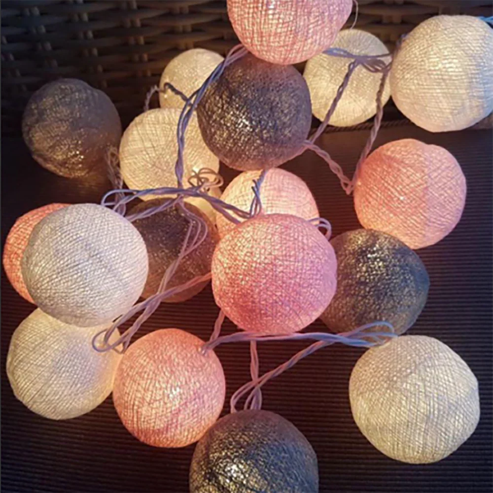 Cotton Ball String Lights LED Fairy Lights with Woven Cotton Balls Battery or USB Powered Garland Lights for Bedroom | Living Room | Nursery and Party