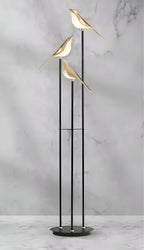 Modern Bird LED Floor Lamp with 3 Light Heads and Gold Accents