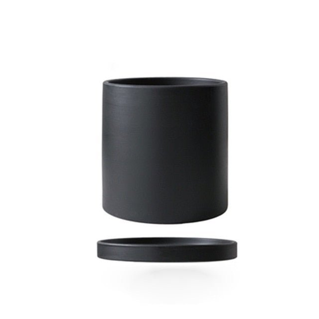 Matte Ceramic Flower Pot with Drainage Hole and Matching Saucer Cylinder Plant Pot for Indoor Houseplants | Herbs and Succulents