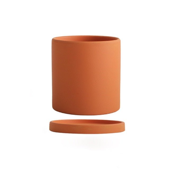 Matte Ceramic Flower Pot with Drainage Hole and Matching Saucer Cylinder Plant Pot for Indoor Houseplants | Herbs and Succulents