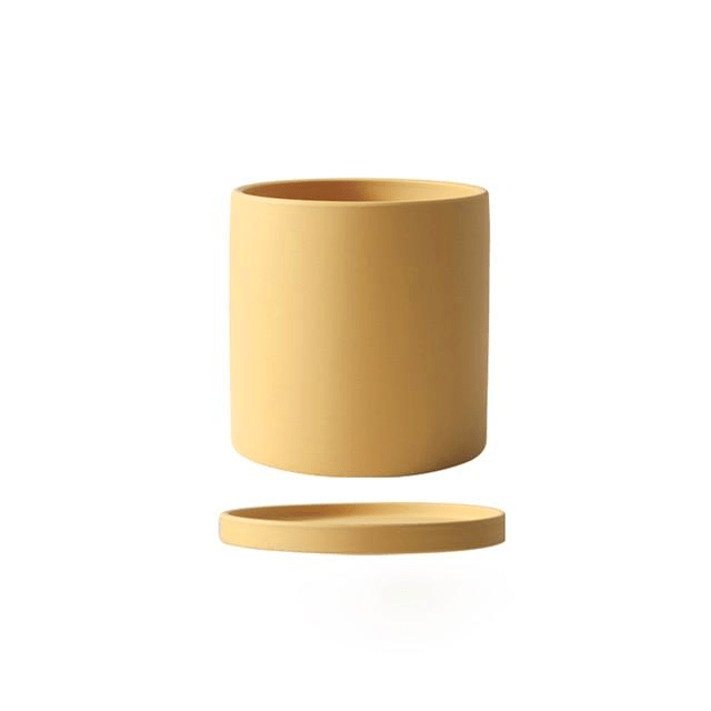 Matte Ceramic Flower Pot with Drainage Hole and Matching Saucer Cylinder Plant Pot for Indoor Houseplants | Herbs and Succulents