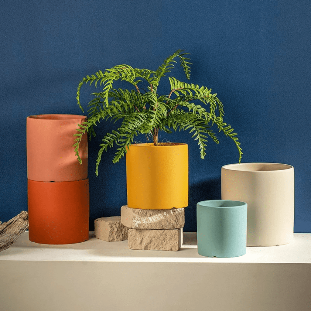 Matte Ceramic Flower Pot with Drainage Hole and Matching Saucer Cylinder Plant Pot for Indoor Houseplants | Herbs and Succulents