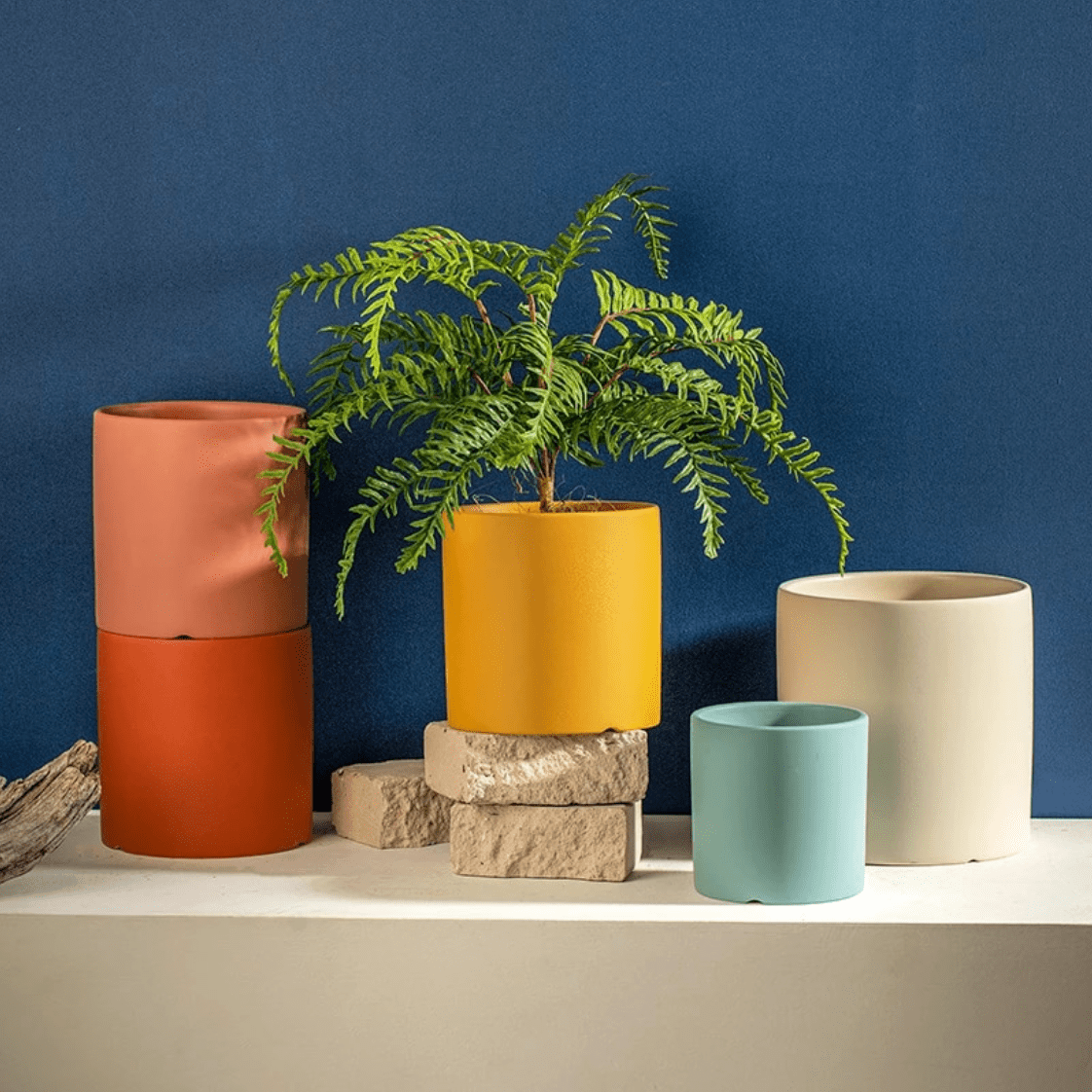 Matte Ceramic Flower Pot with Drainage Hole and Matching Saucer Cylinder Plant Pot for Indoor Houseplants | Herbs and Succulents