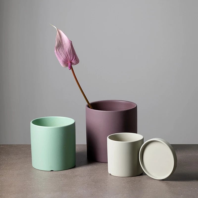 Matte Ceramic Flower Pot with Drainage Hole and Matching Saucer Cylinder Plant Pot for Indoor Houseplants | Herbs and Succulents