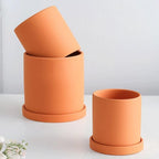 Matte Ceramic Flower Pot with Drainage Hole and Matching Saucer Cylinder Plant Pot for Indoor Houseplants | Herbs and Succulents