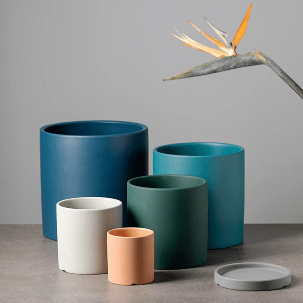 Matte Ceramic Flower Pot with Drainage Hole and Matching Saucer Cylinder Plant Pot for Indoor Houseplants | Herbs and Succulents