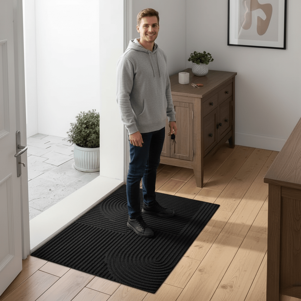 Absorbent Washable Mat Non-Slip Quick-Drying Microfibre Doormat with Flowing Line Pattern
