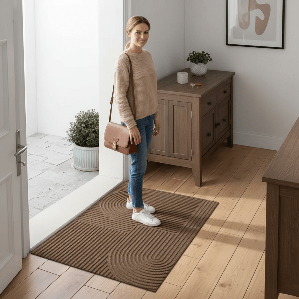 Absorbent Washable Mat Non-Slip Quick-Drying Microfibre Doormat with Flowing Line Pattern