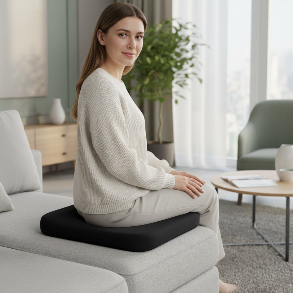 Ergonomic Non-Slip Seat Cushion with Shape-Retaining Sponge Core and Removable Cover for Office Chair, Car Seat and Desk Chair