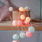 Cotton Ball String Lights LED Fairy Lights with Woven Cotton Balls Battery or USB Powered Garland Lights for Bedroom | Living Room | Nursery and Party
