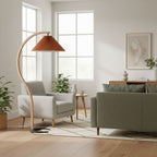 Curved Wooden Floor Lamp With Pleated Shade
