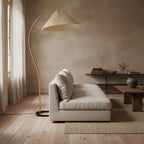 Curved Wooden Floor Lamp With Pleated Shade
