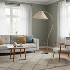 Curved Wooden Floor Lamp With Pleated Shade