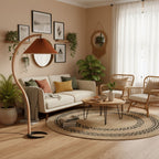 Curved Wooden Floor Lamp With Pleated Shade