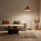 Curved Wooden Floor Lamp With Pleated Shade