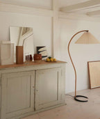 Curved Wooden Floor Lamp With Pleated Shade