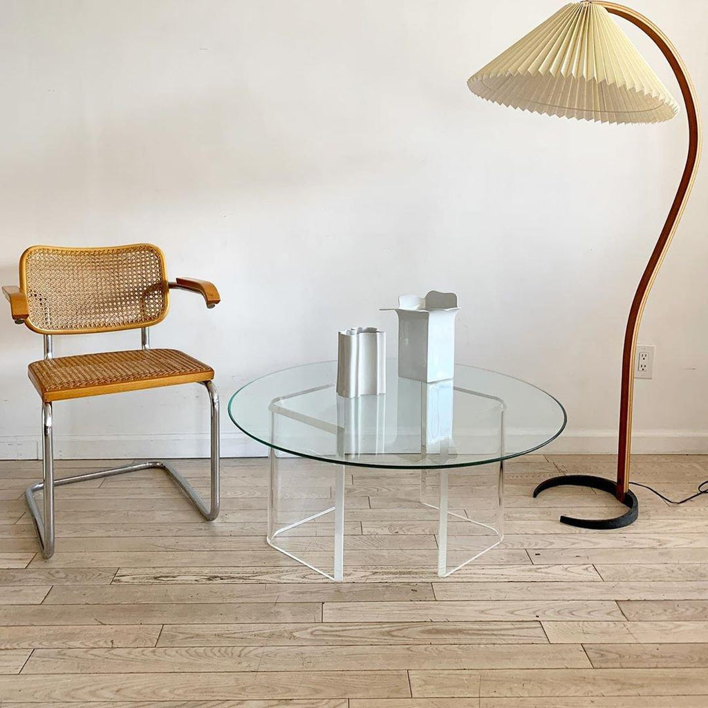 Curved Wooden Floor Lamp With Pleated Shade