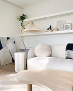 Curved Wooden Floor Lamp With Pleated Shade