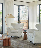 Curved Wooden Floor Lamp With Pleated Shade