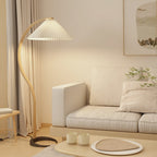 Curved Wooden Floor Lamp With Pleated Shade