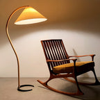 Curved Wooden Floor Lamp With Pleated Shade
