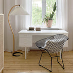 Curved Wooden Floor Lamp With Pleated Shade