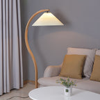 Curved Wooden Floor Lamp With Pleated Shade