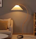 Curved Wooden Floor Lamp With Pleated Shade