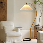 Curved Wooden Floor Lamp With Pleated Shade