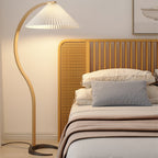 Curved Wooden Floor Lamp With Pleated Shade